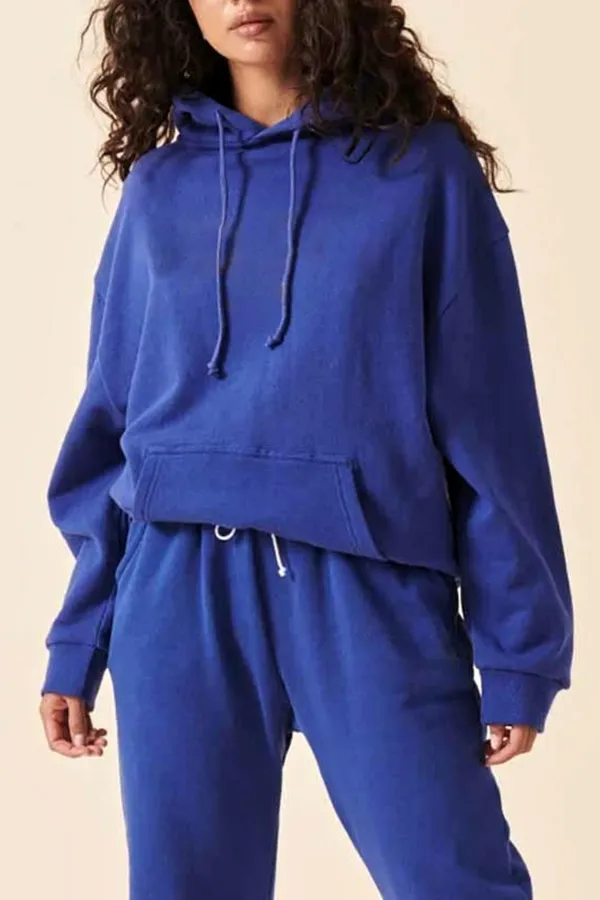 Simlple Daily Breathable Blue Loose Hoodie