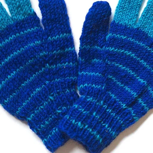 striped hand-knitted wool gloves