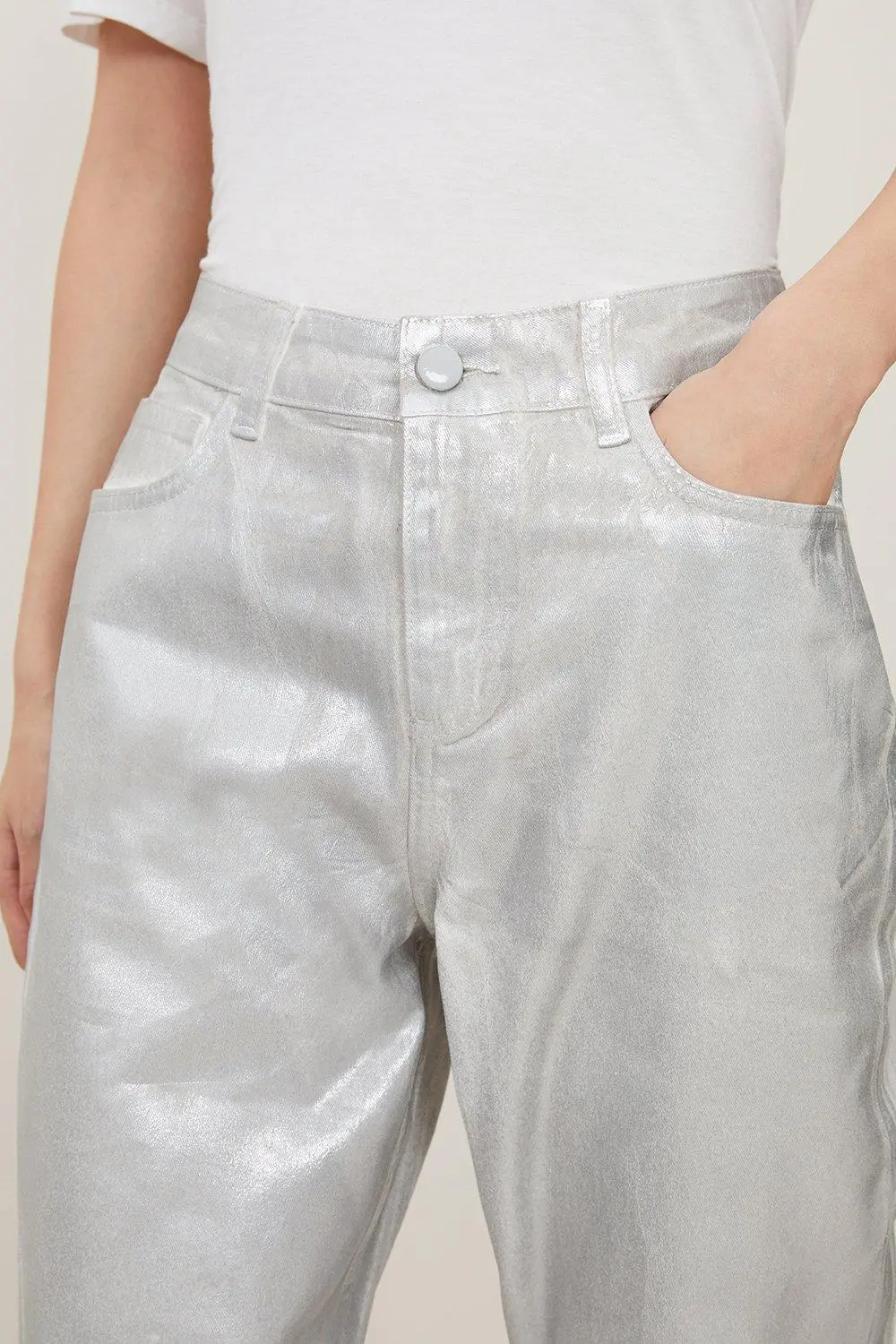 Slim Leg Silver Foiled Trouser