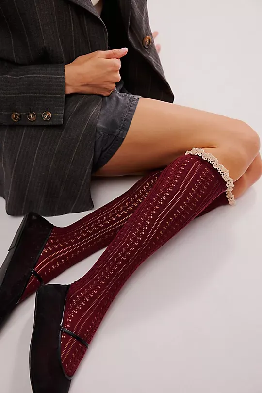 Lace Net Pointelle Tall Red