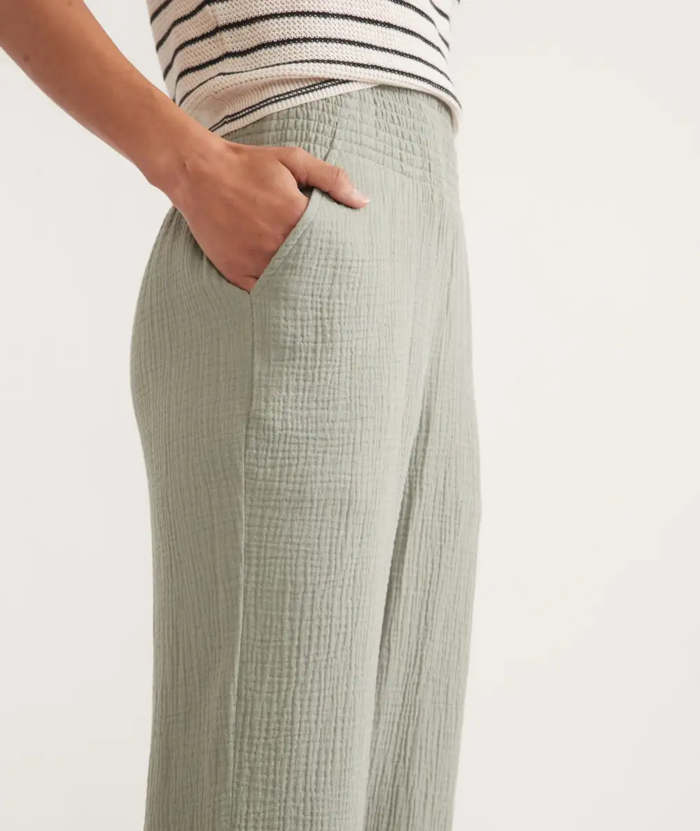 Olive Green Textured Cropped Pants