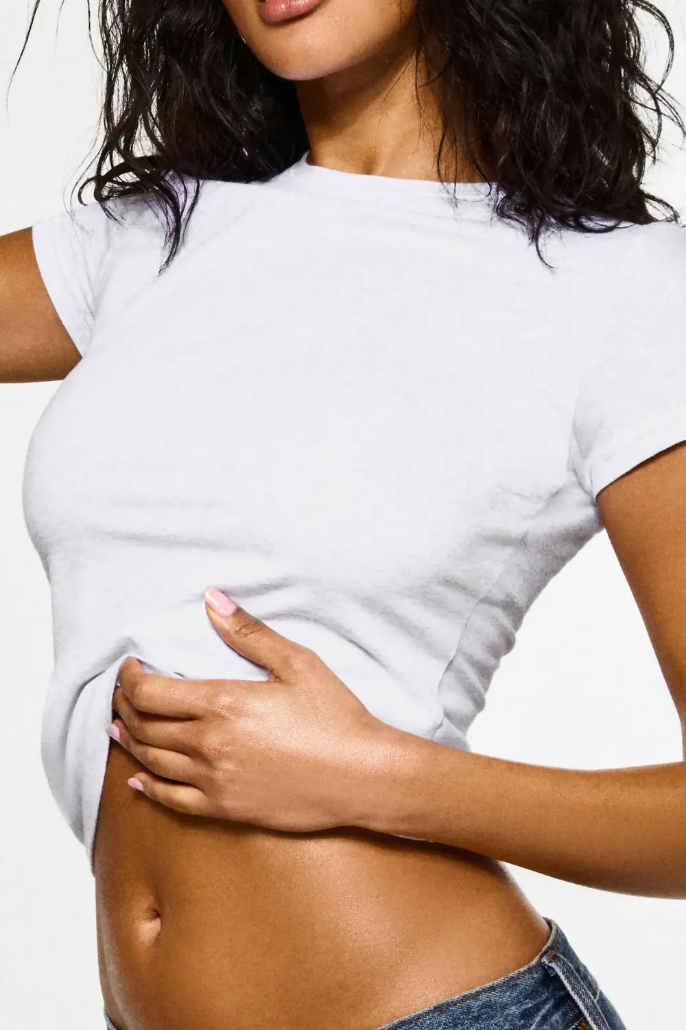 White Short Sleeve Tucked Crop Tee