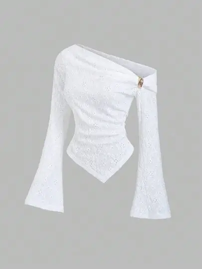 Textured Asymmetric Shoulder Top