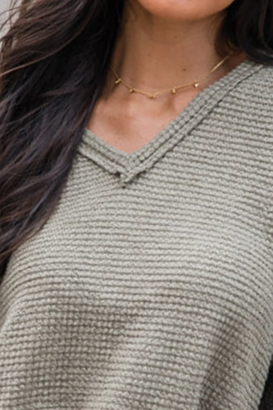 Olive Waffle Knit V-Neck Bodysuit