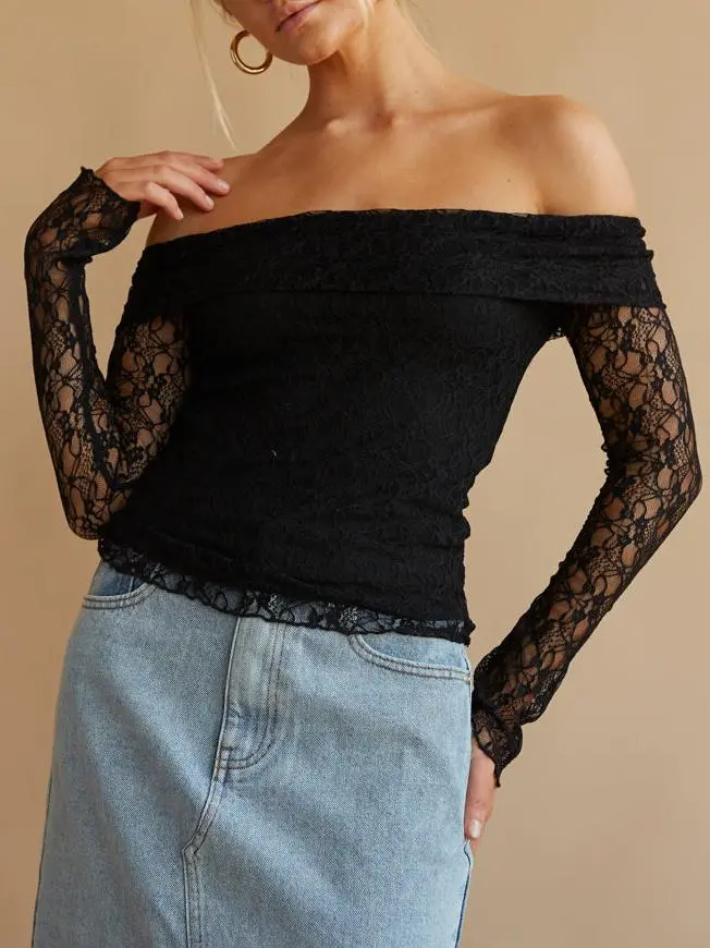 Collette Off The Shoulder Lace Long Sleeve Top