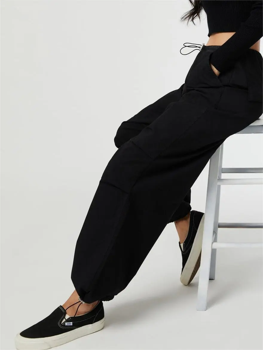 Casual Style Cotton Black Pants