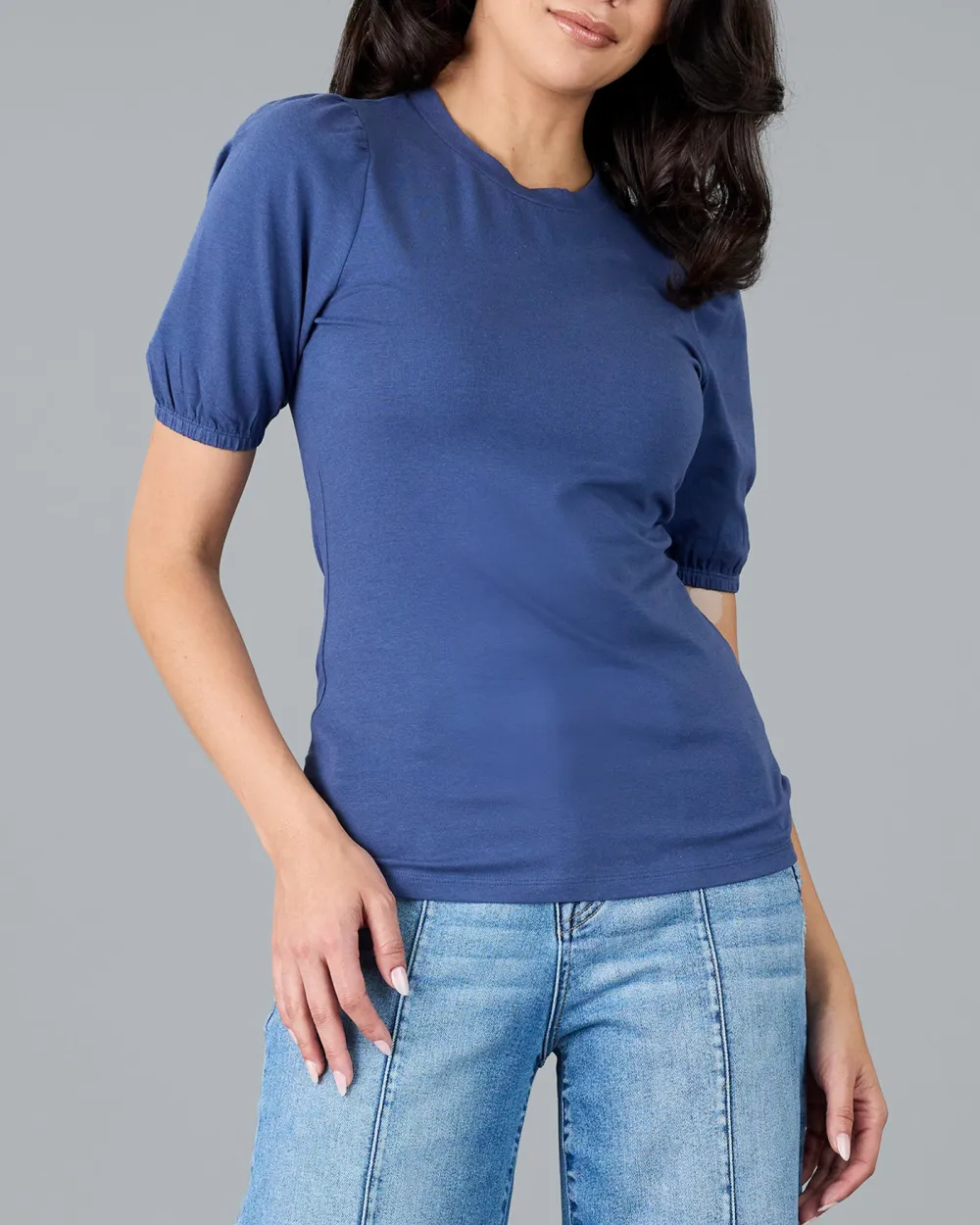 Fashionable Indigo Puff Sleeve Casual Blouse