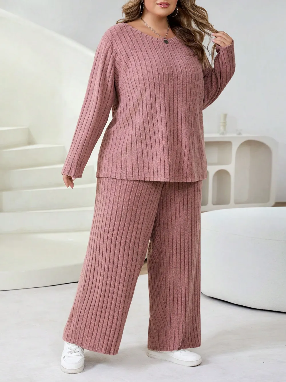 Plus Size Women's Casual Two-Piece T-Shirt & Pants Set