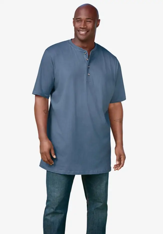 Heavyweight Longer-Length Short-Sleeve Henley Shirt