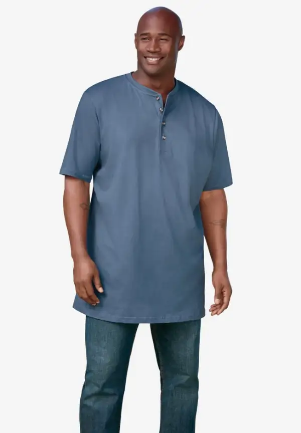 Heavyweight Longer-Length Short-Sleeve Henley Shirt