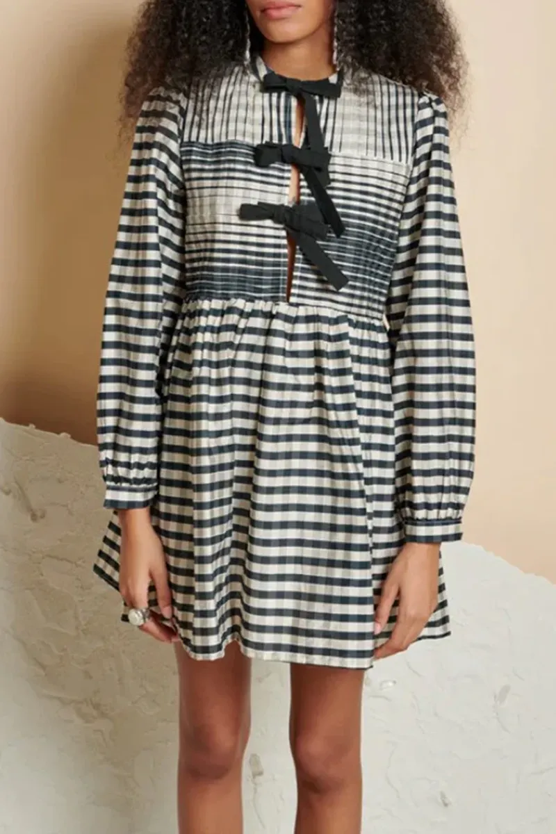 Stripe Bow Accent Tie Mini Dresses