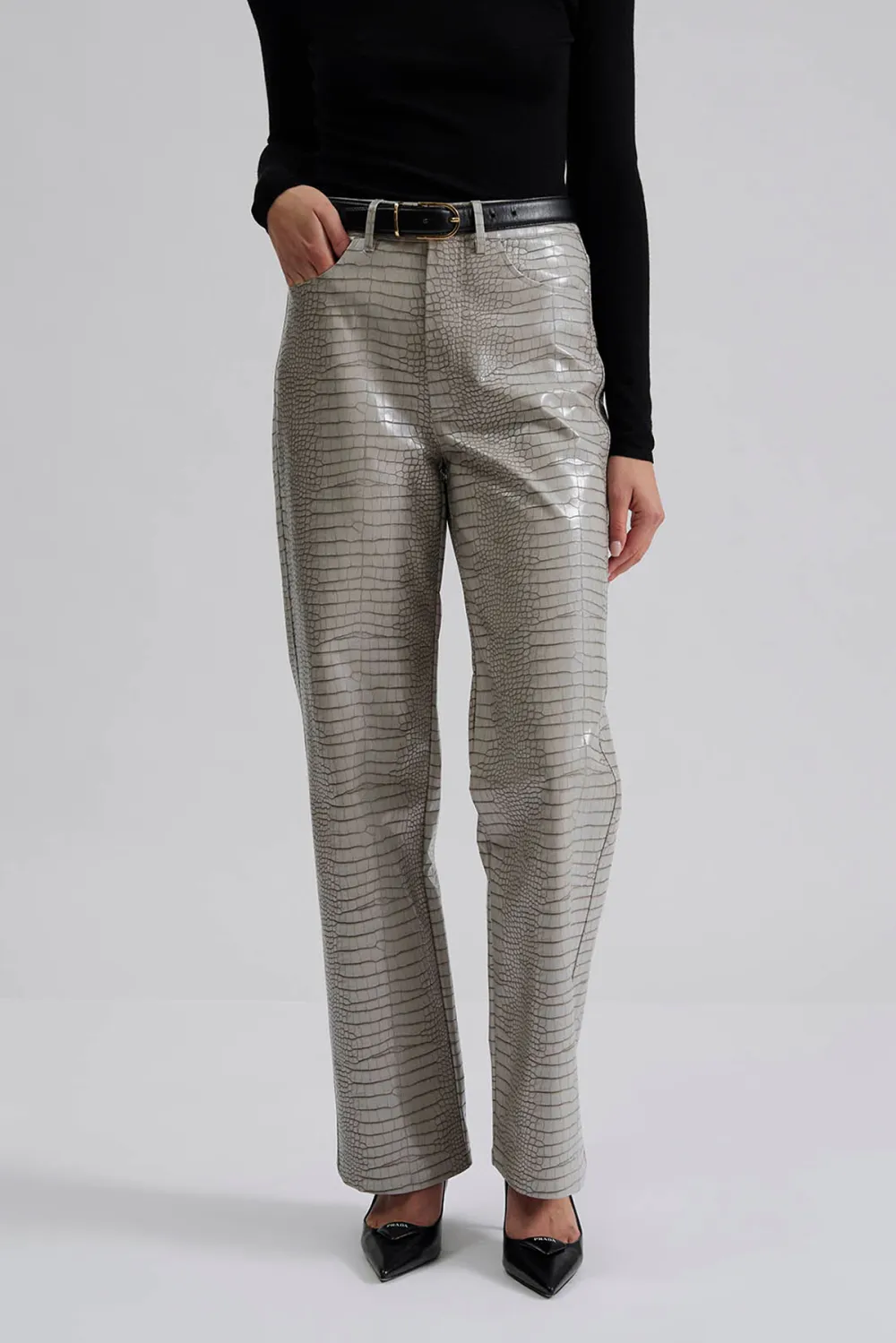 Straight Leg Metallic Trousers