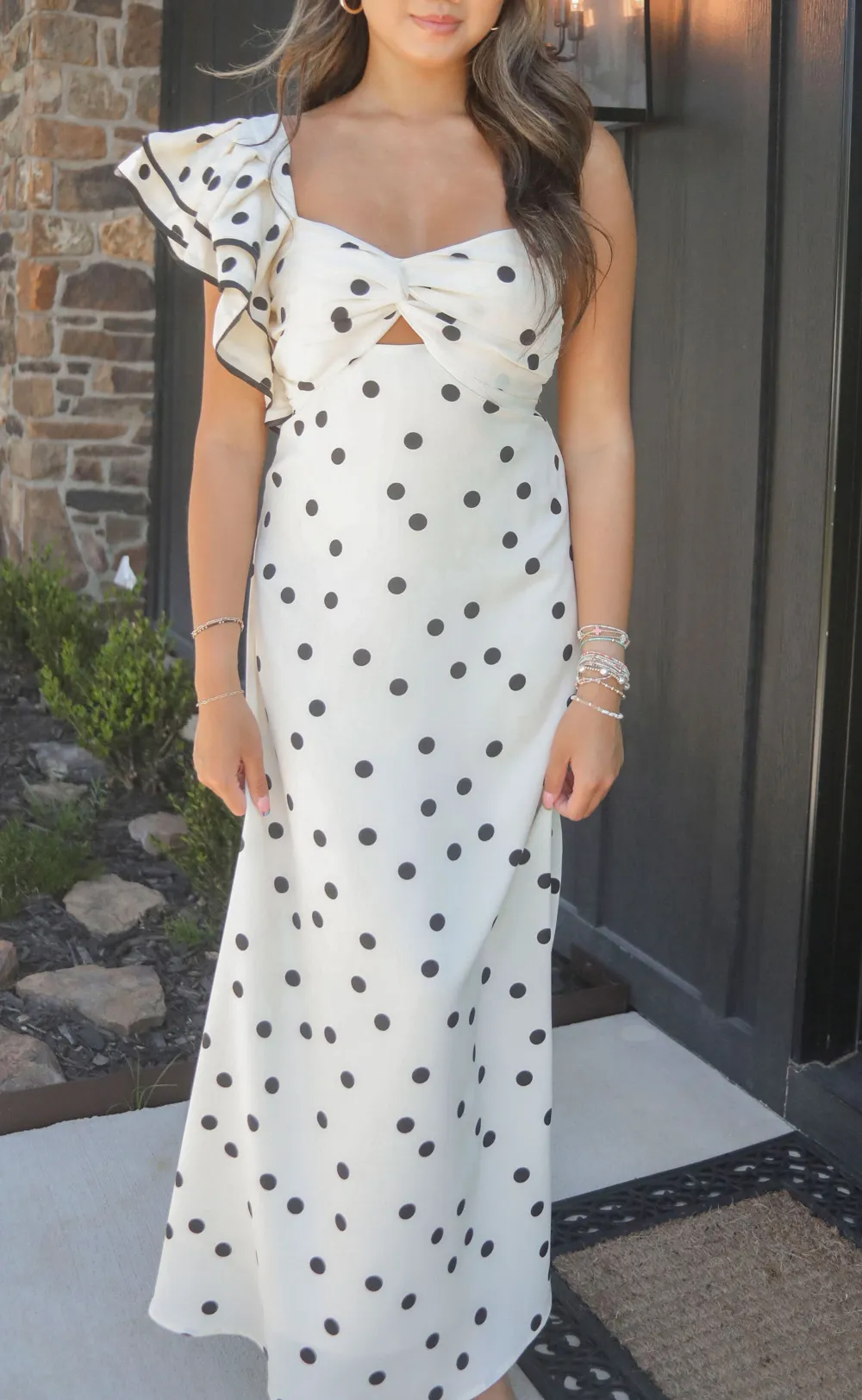 White Ruffled Polka Dot Midi Dress