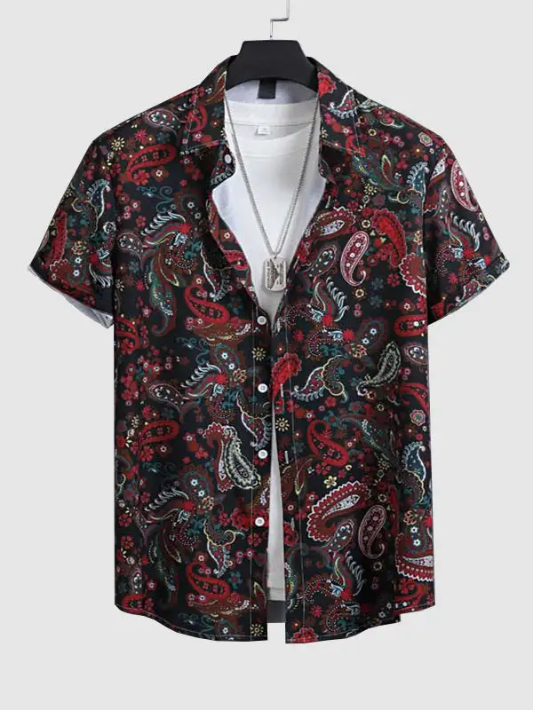 Men'S Paisley Cashew Print Casual Short Sleeve Shirt Shorts Set