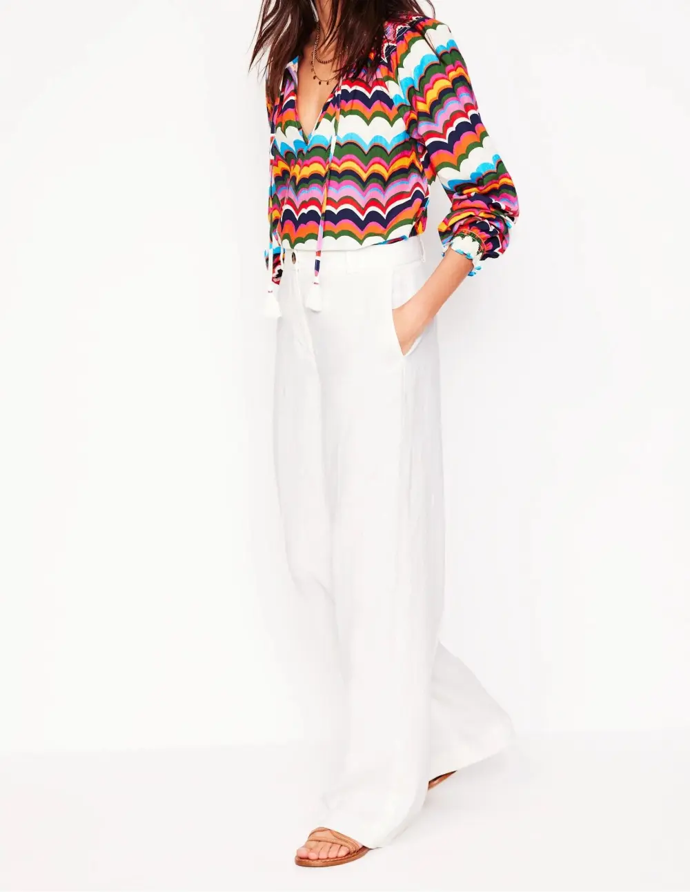 White Westbourne Linen Wide - Leg Pants