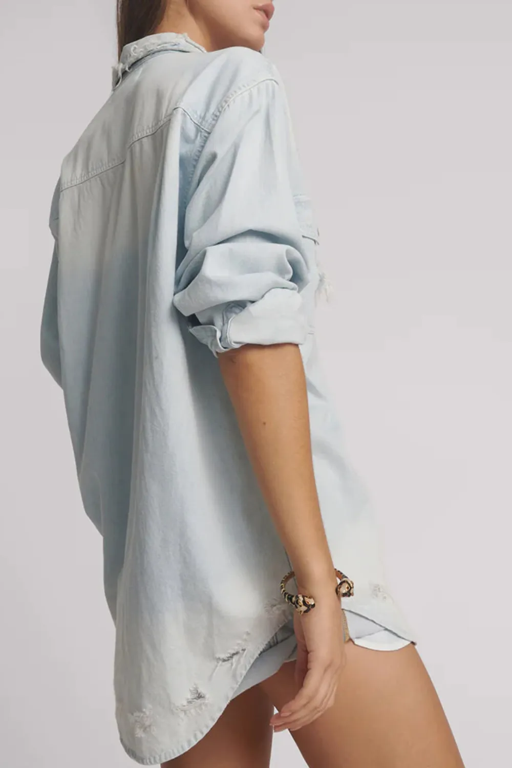 Retro Minimalist Lazy Style Light Blue Long-Sleeved Shirt