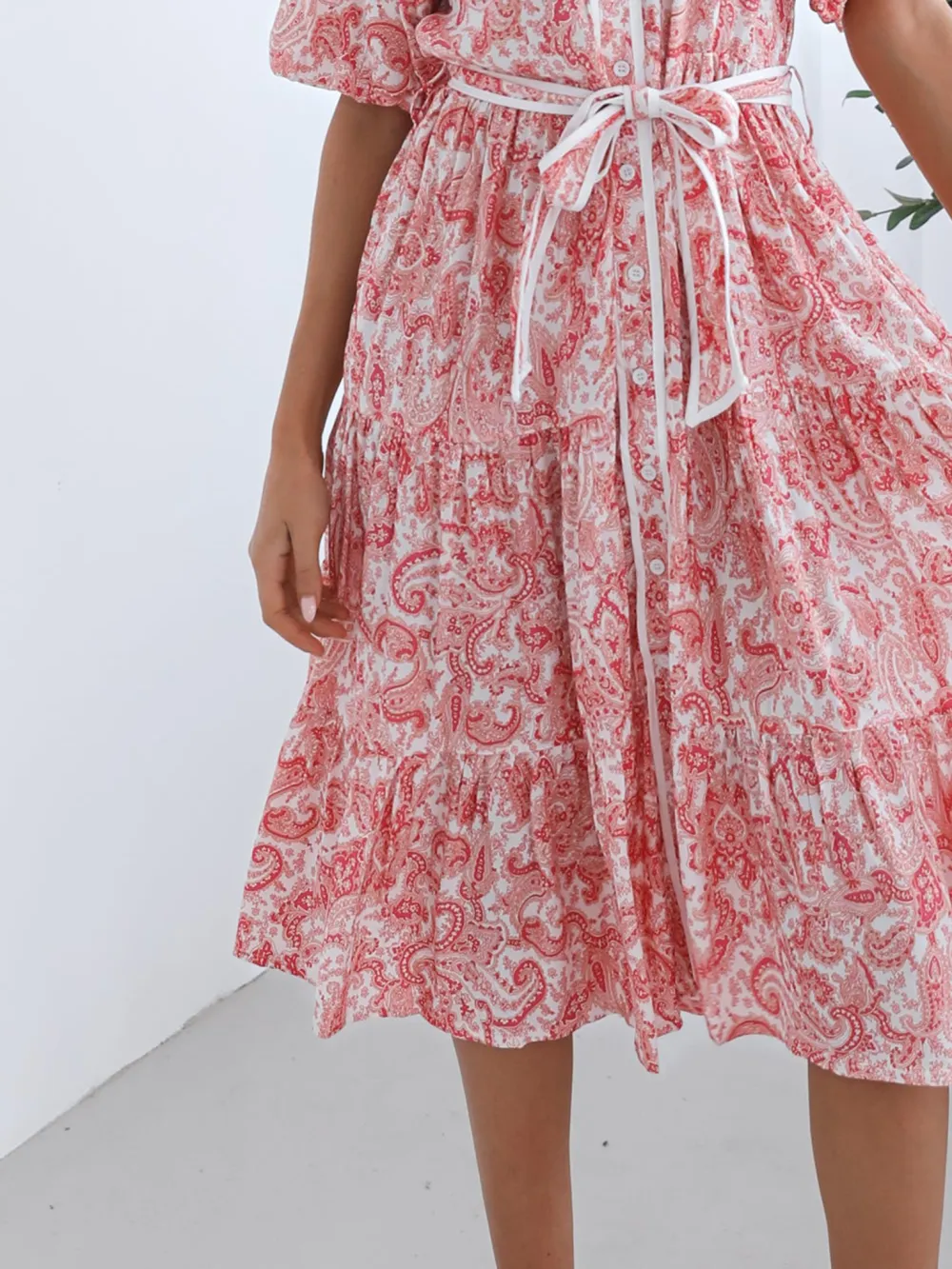 V Neckline Pink Print Reign Dress