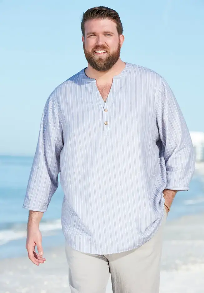 Gauze Mandarin Collar 3/4 Sleeve Shirt