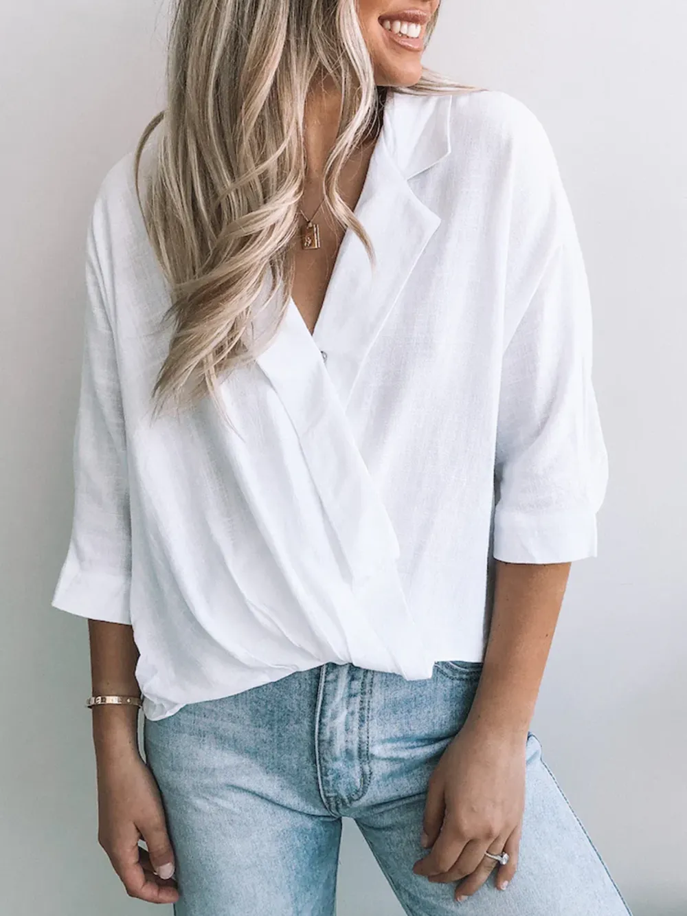 Casual Style V neckline White Top
