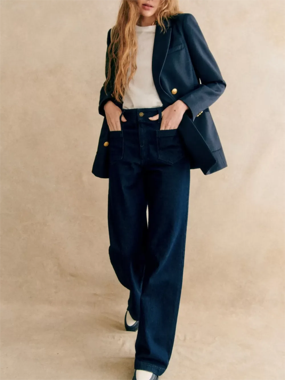 Navy Double - Breasted Blazer