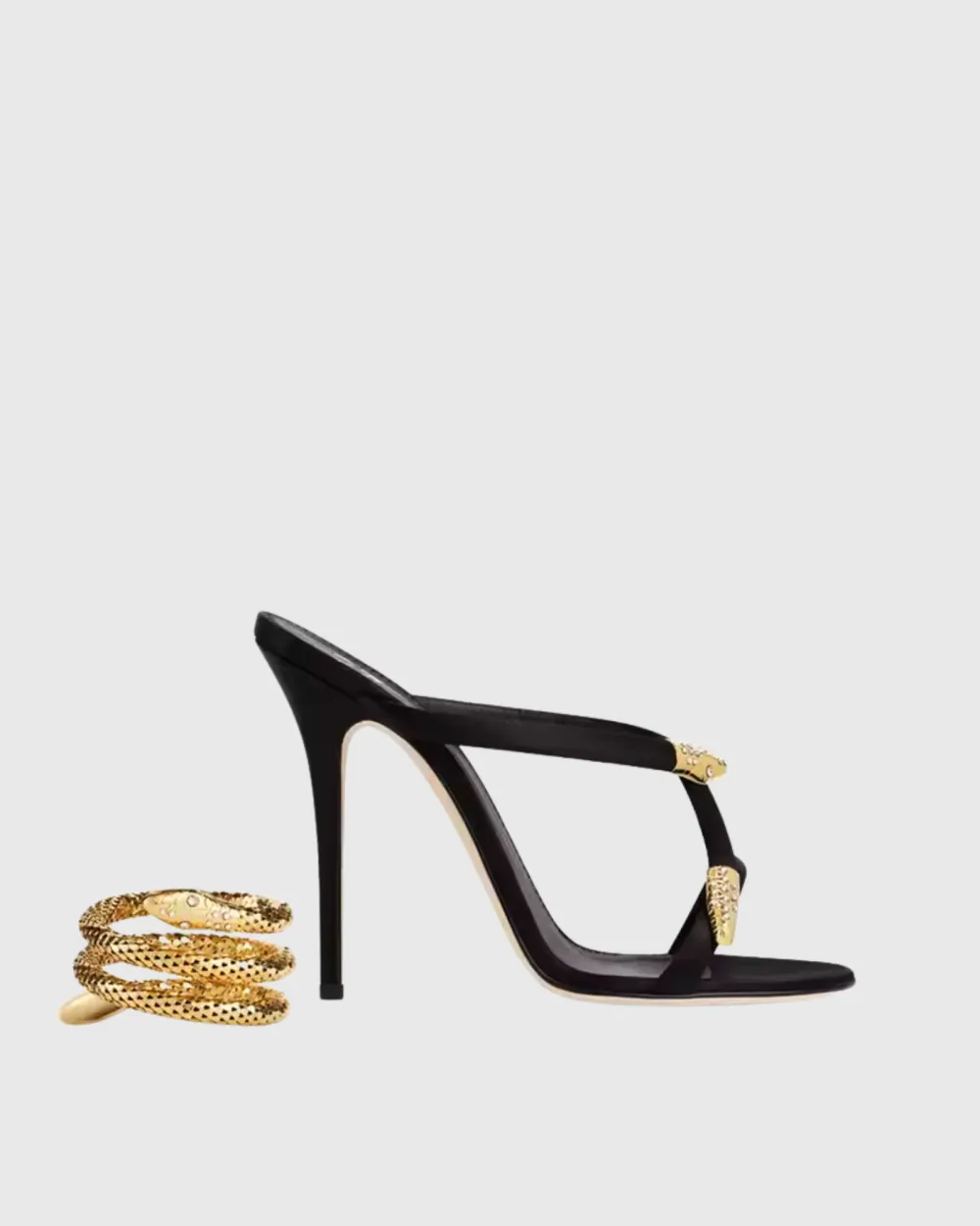 Rhinestone Snake Sandals in Black