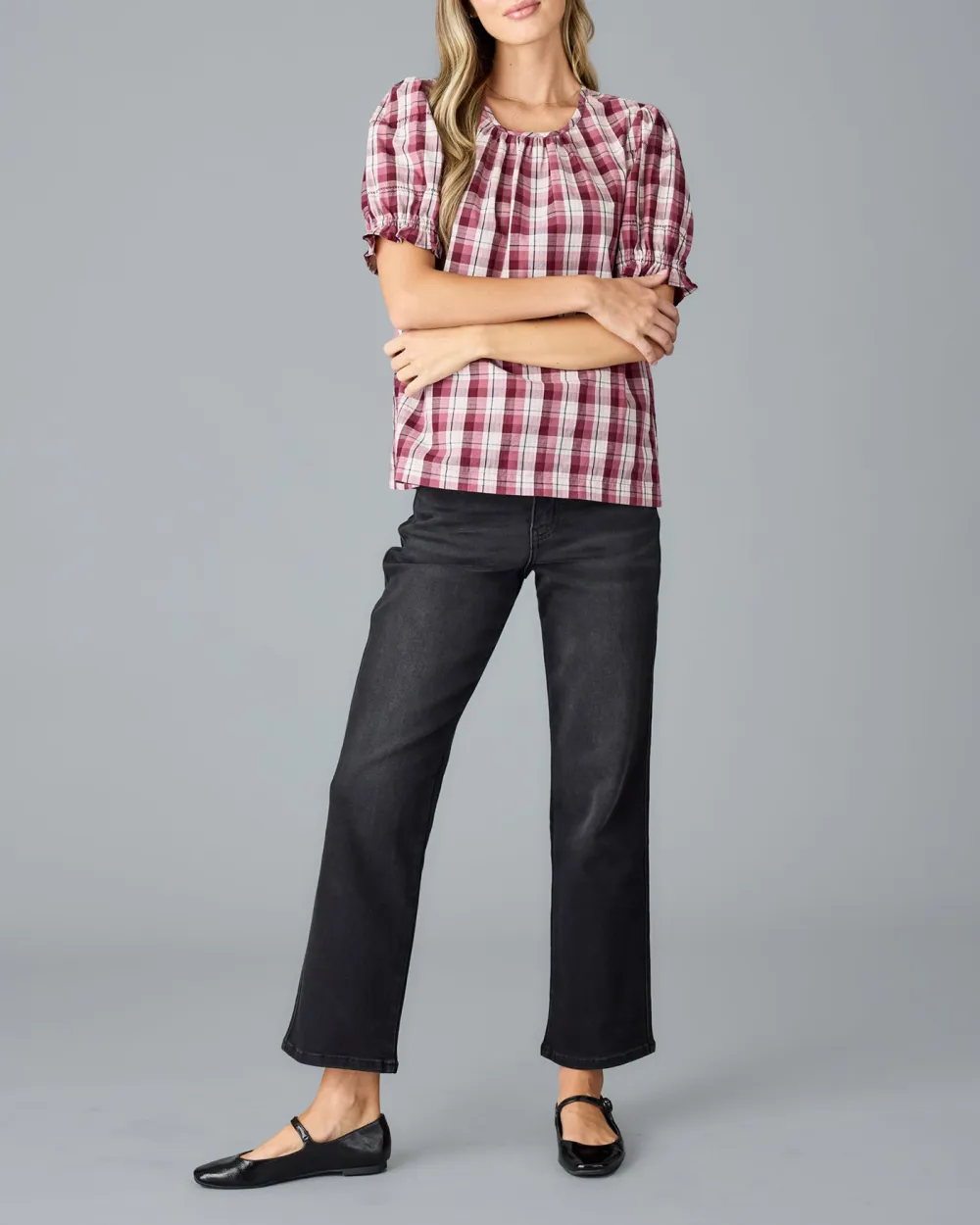 Plaid Short Sleeve Blouse