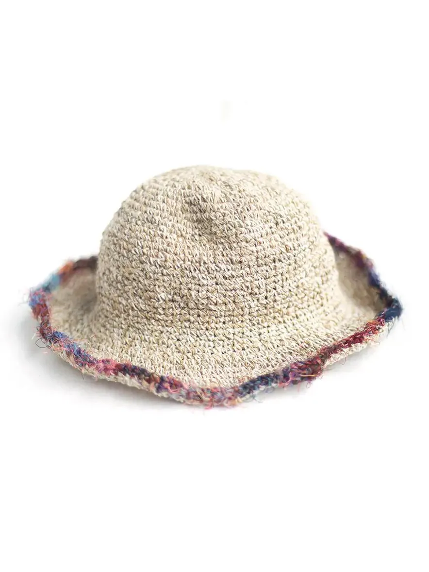 Sun Hat With Sari Silk Brim Detail