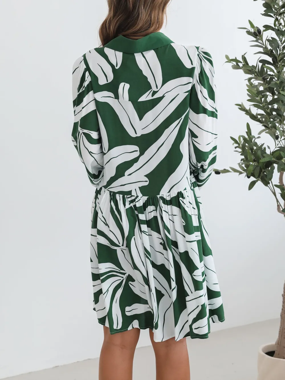 Long Sleeve Green Print Dress