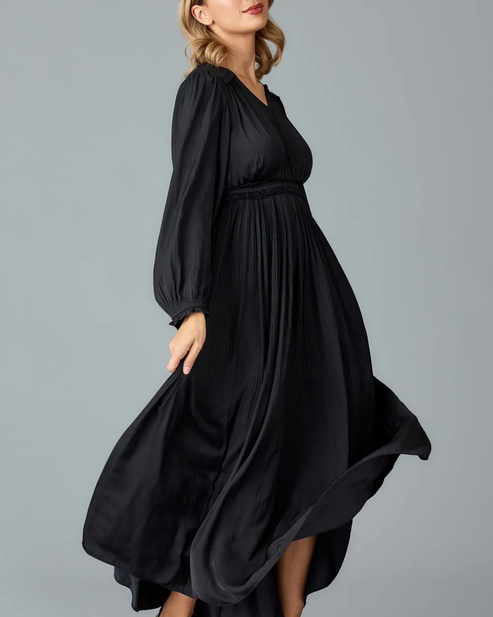 Black Smocked Waist Maxi Dress