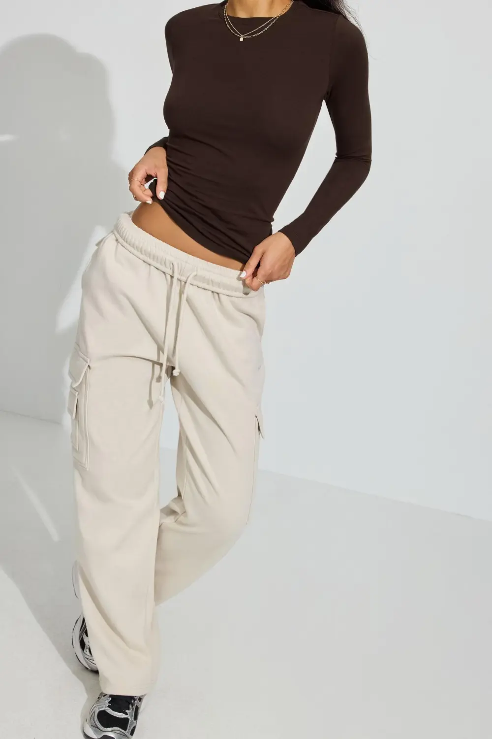 Brown Long Sleeve Slim Fit T-Shirt