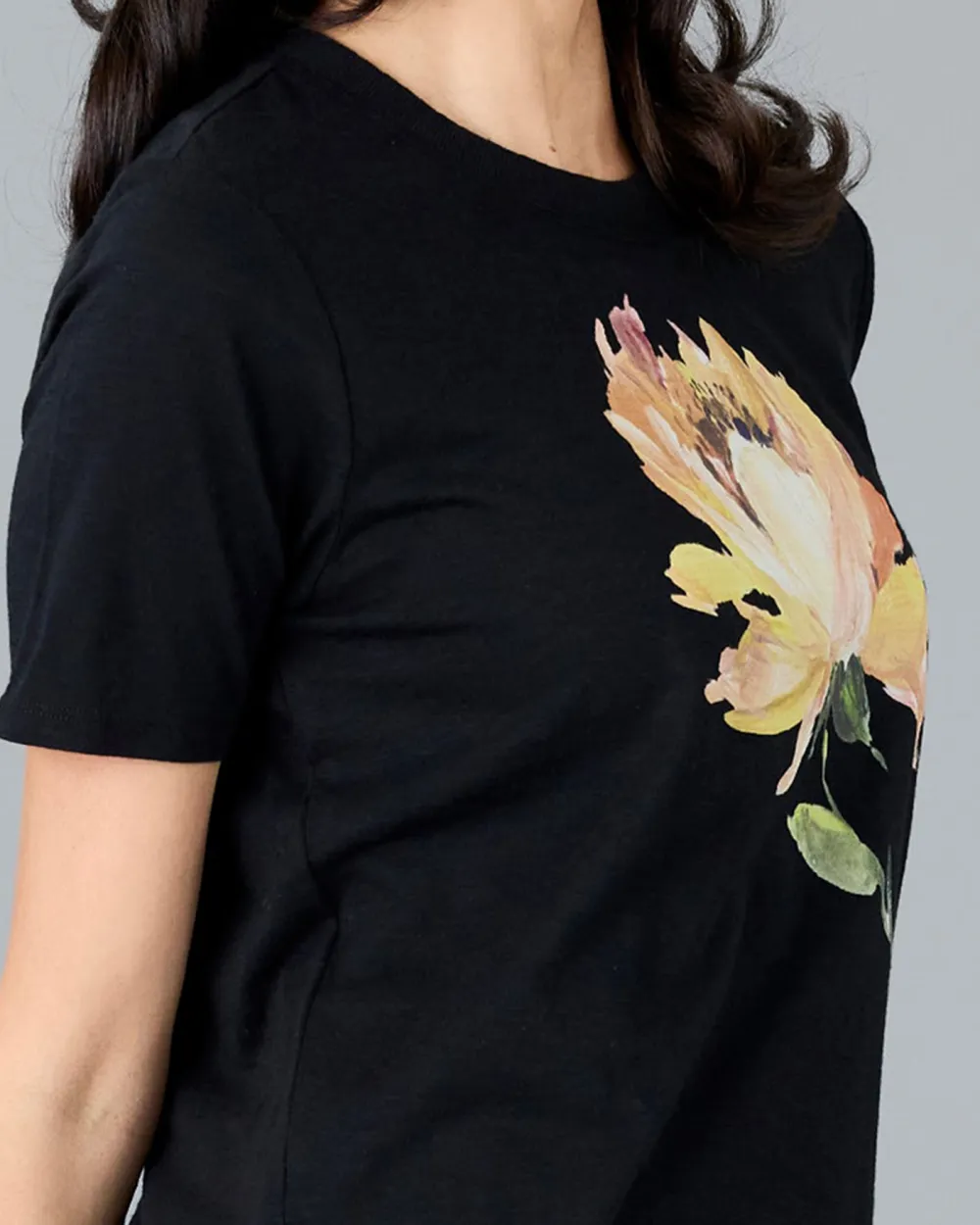 Black Graphic T-Shirt With Floral Print