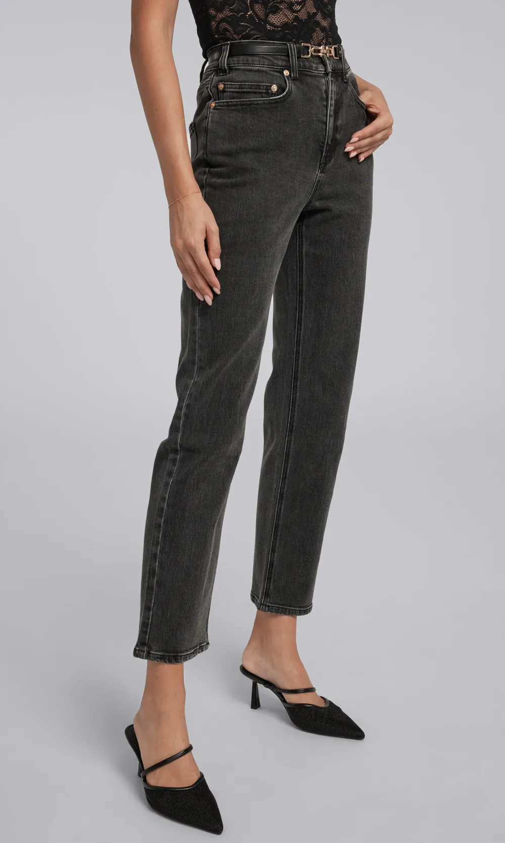 Denim Pants With Vegan Leather Belt