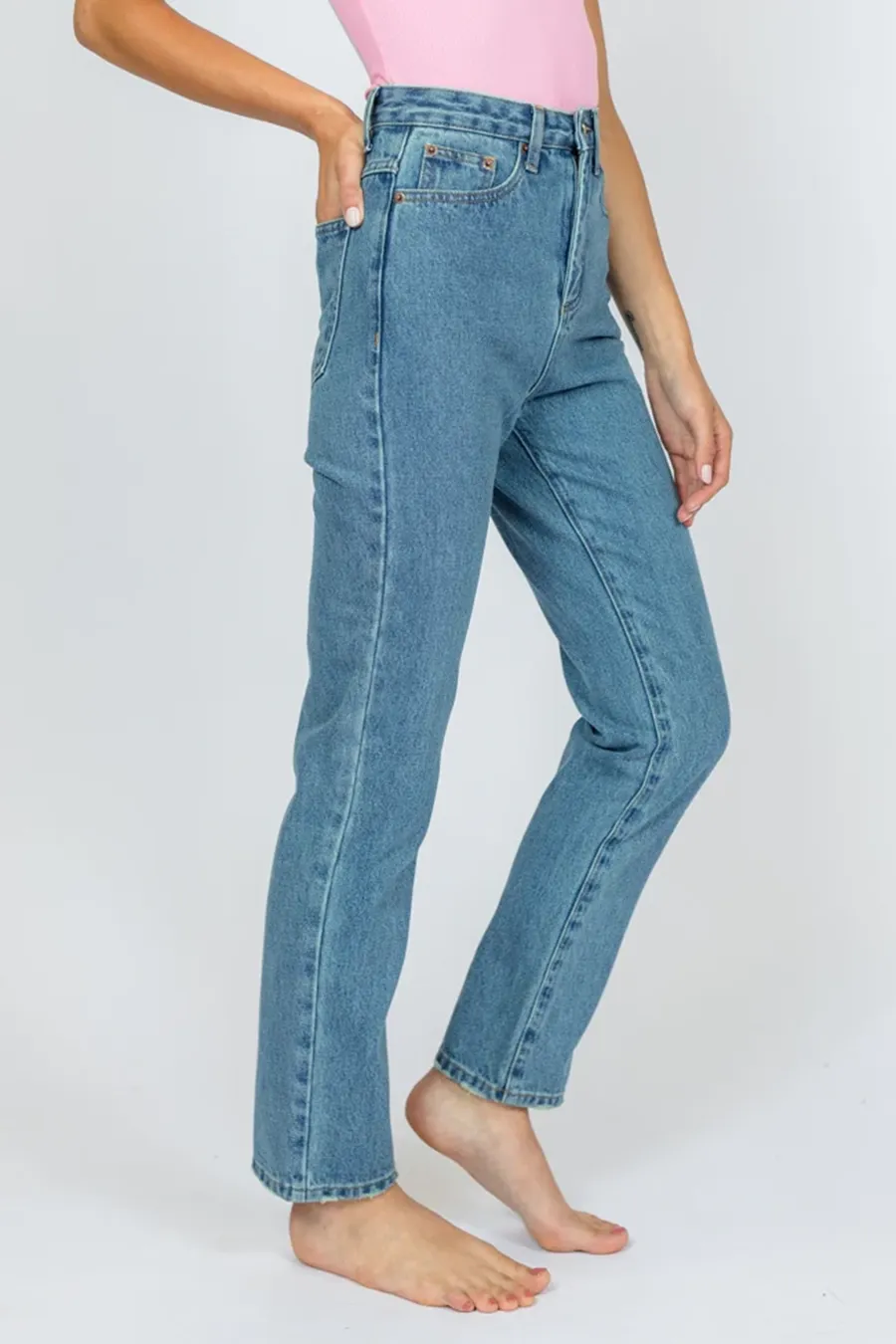 Medium Wash Straight Leg Mom Jeans
