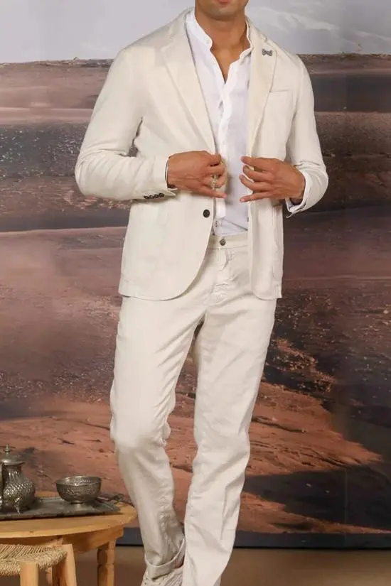 Off-white Men's Cotton and Linen Twill Suit Jacket