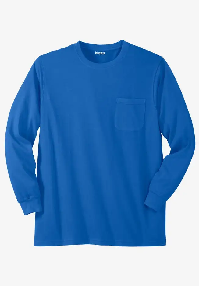 Shrink-Less™ Lightweight Long-Sleeve Crewneck Pocket T-Shirt