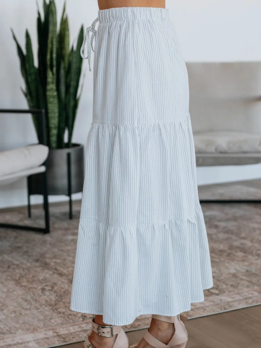 Stripe Tiered Midi Skirt