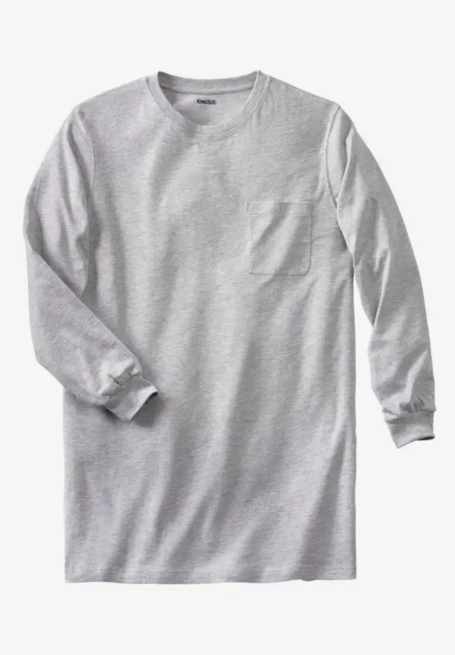 Shrink-Less Lightweight Longer-Length Long-Sleeve Crewneck Pocket Tee