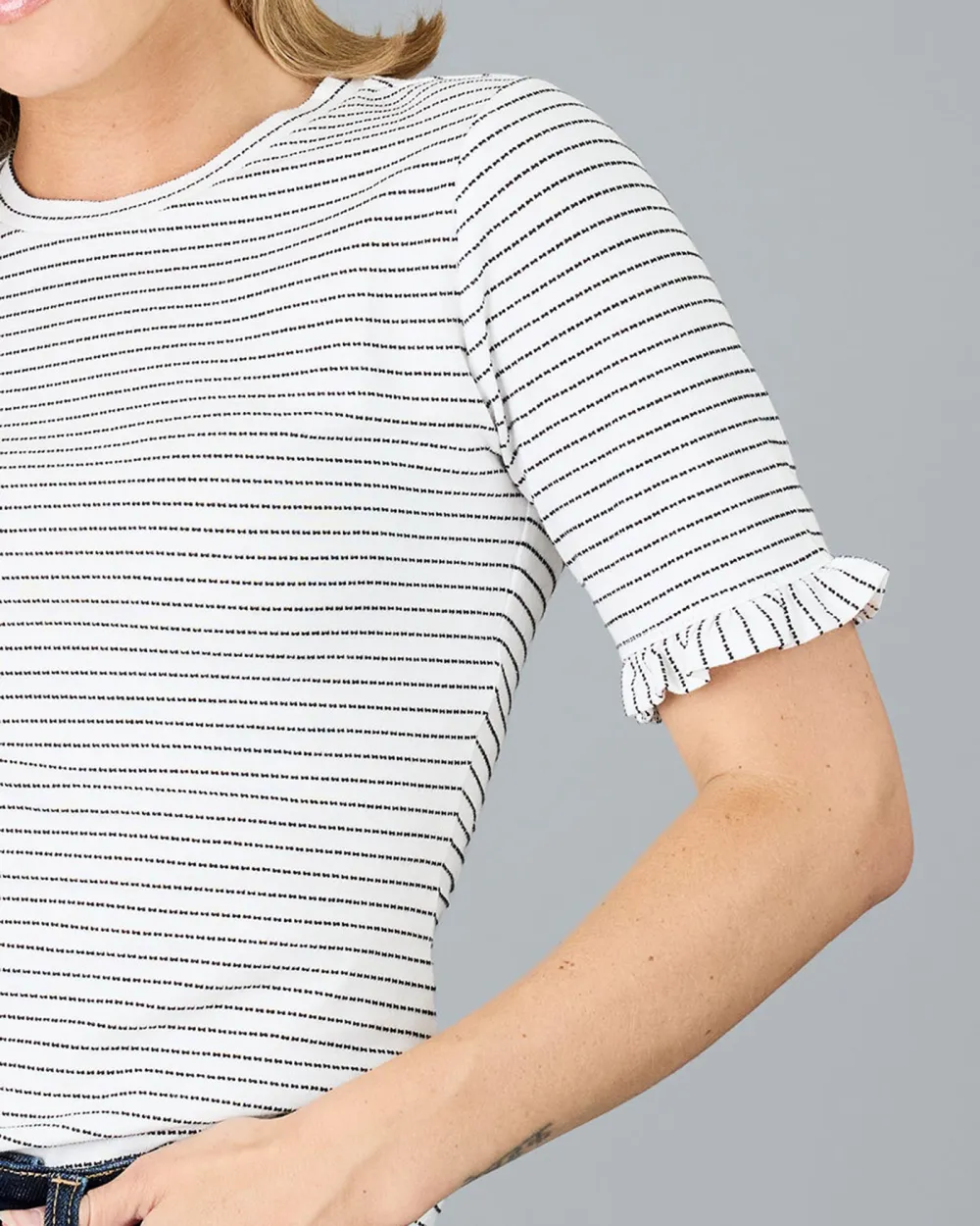 Striped Short-Sleeve T-Shirt With Ruffled Cuffs