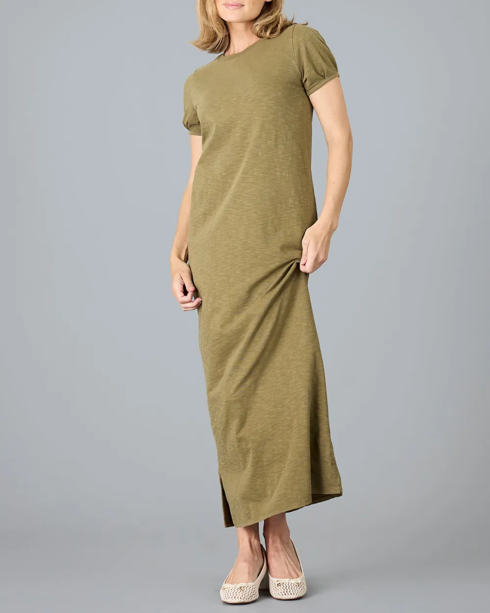 Burnt Olive Short Sleeve Maxi Dress