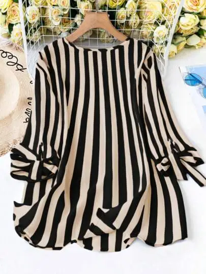 Striped Tie Neck Holiday Blouse