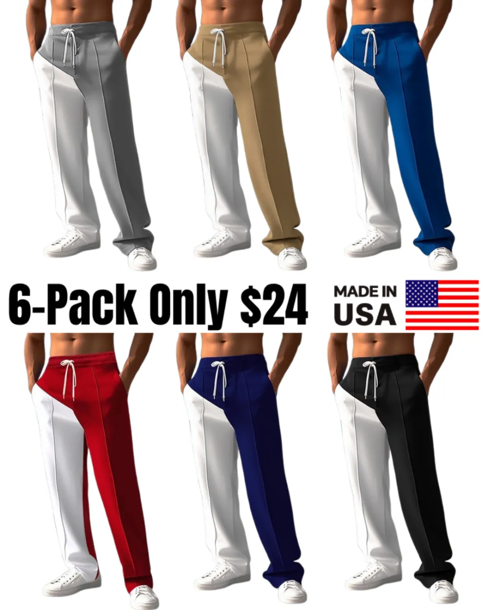 Men's Patchwork Elastic Waist Casual Joggers