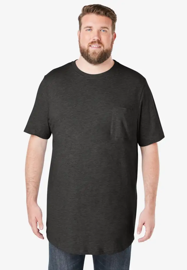 Shrink-Less Lightweight Longer-Length Crewneck Pocket T-Shirt