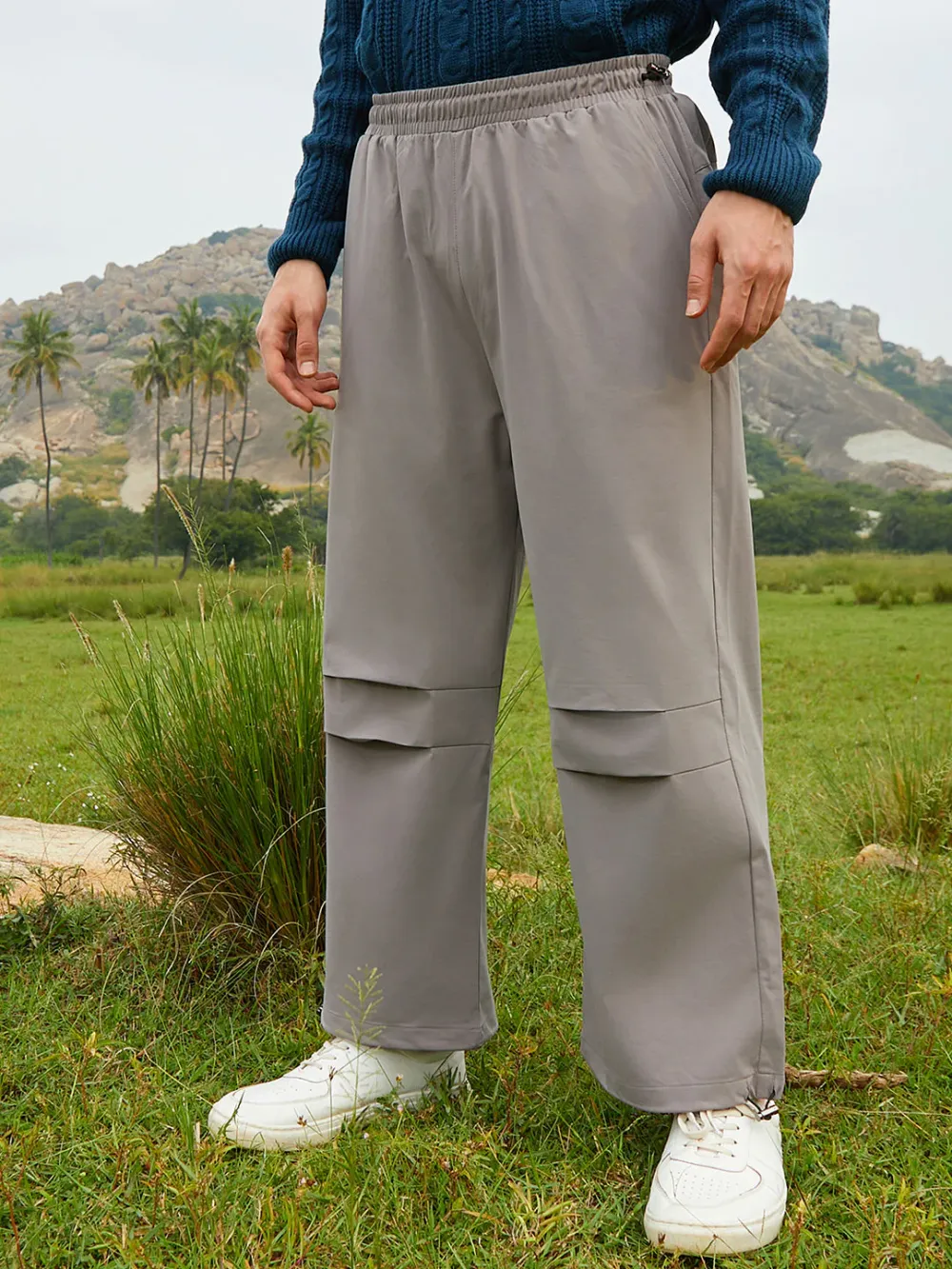 Beige Elasticated Waist Relaxed Trousers