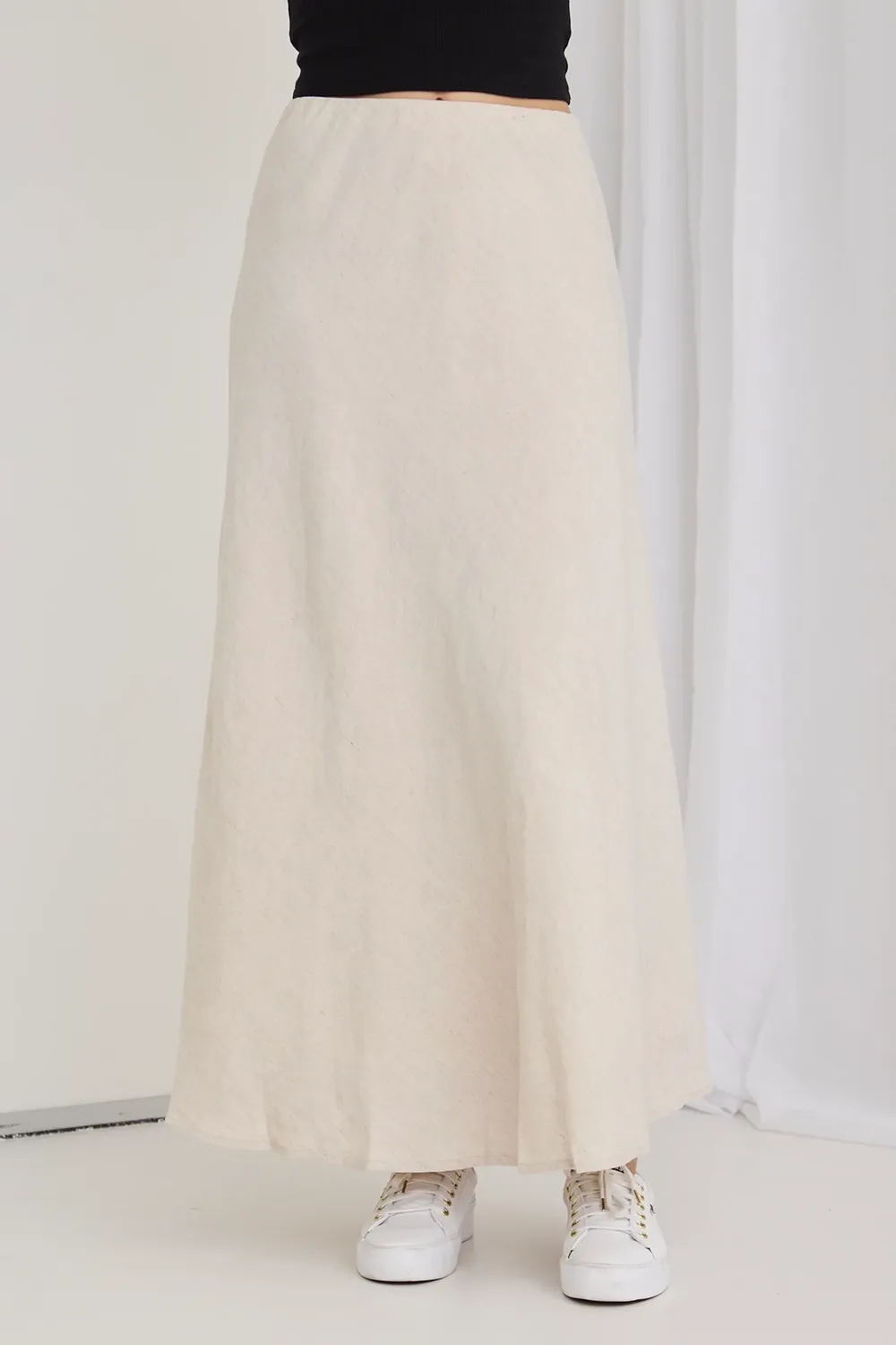 Natural Linen Floaty Bias Cut Maxi Skirt