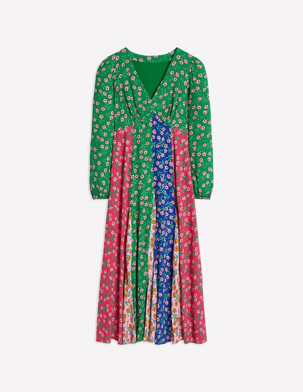 Multicolor Patchwork Long - Sleeve Tea Dress