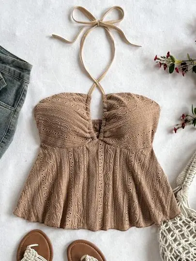 Brown Textured Halter Top