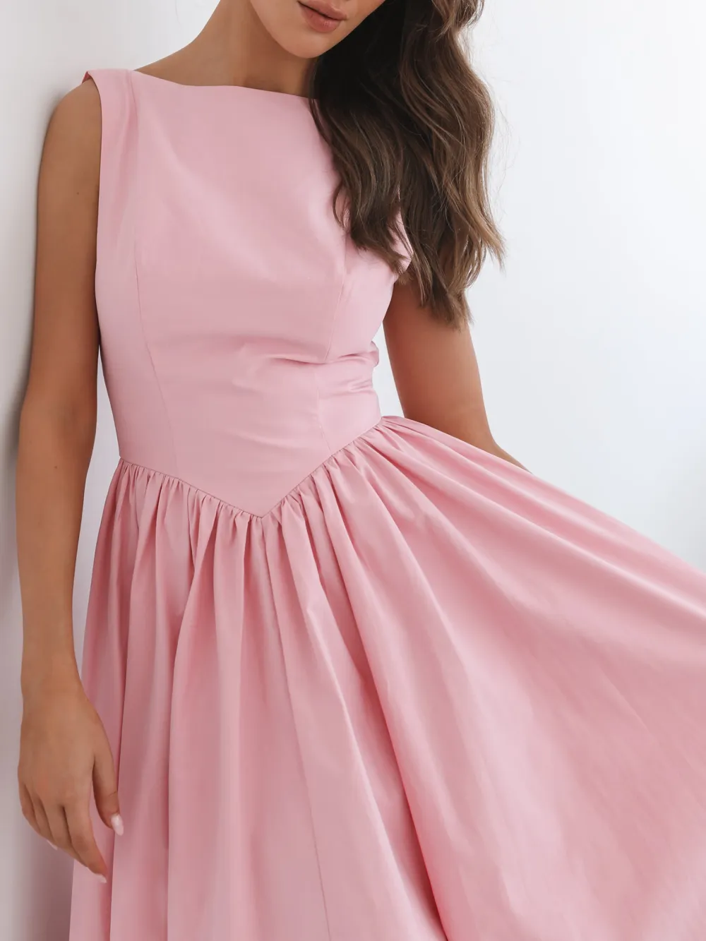 Casual Style Pink Boat Neckline Dress