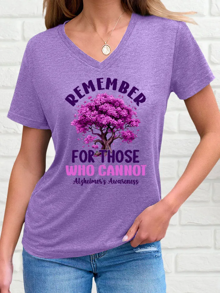 Women'S V-Neck T-Shirt Remember For Those Who Cannot Alzheimer'S Awareness Prints