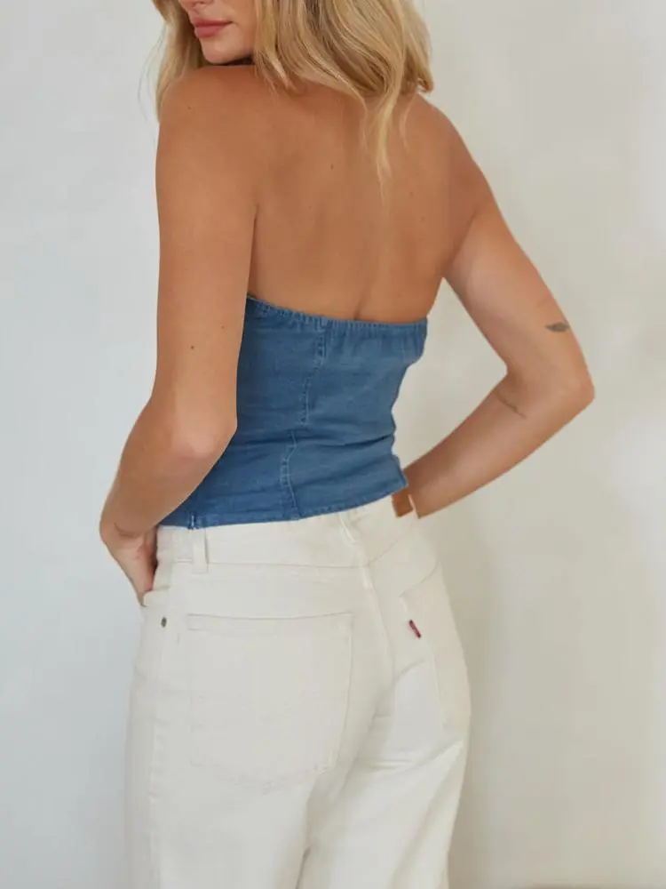 Abeline Strapless Denim Lace Up Corset