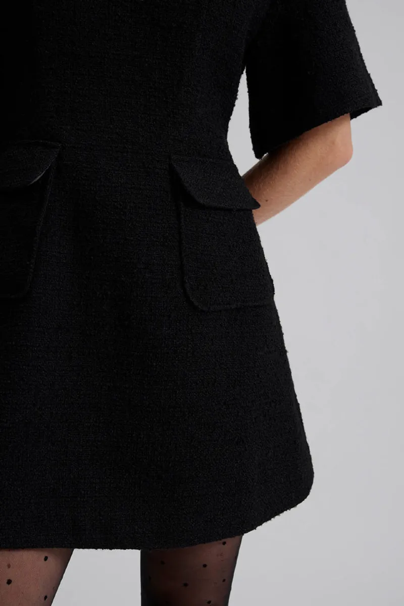 Black Pocket Detailed Short Sleeve Dresses